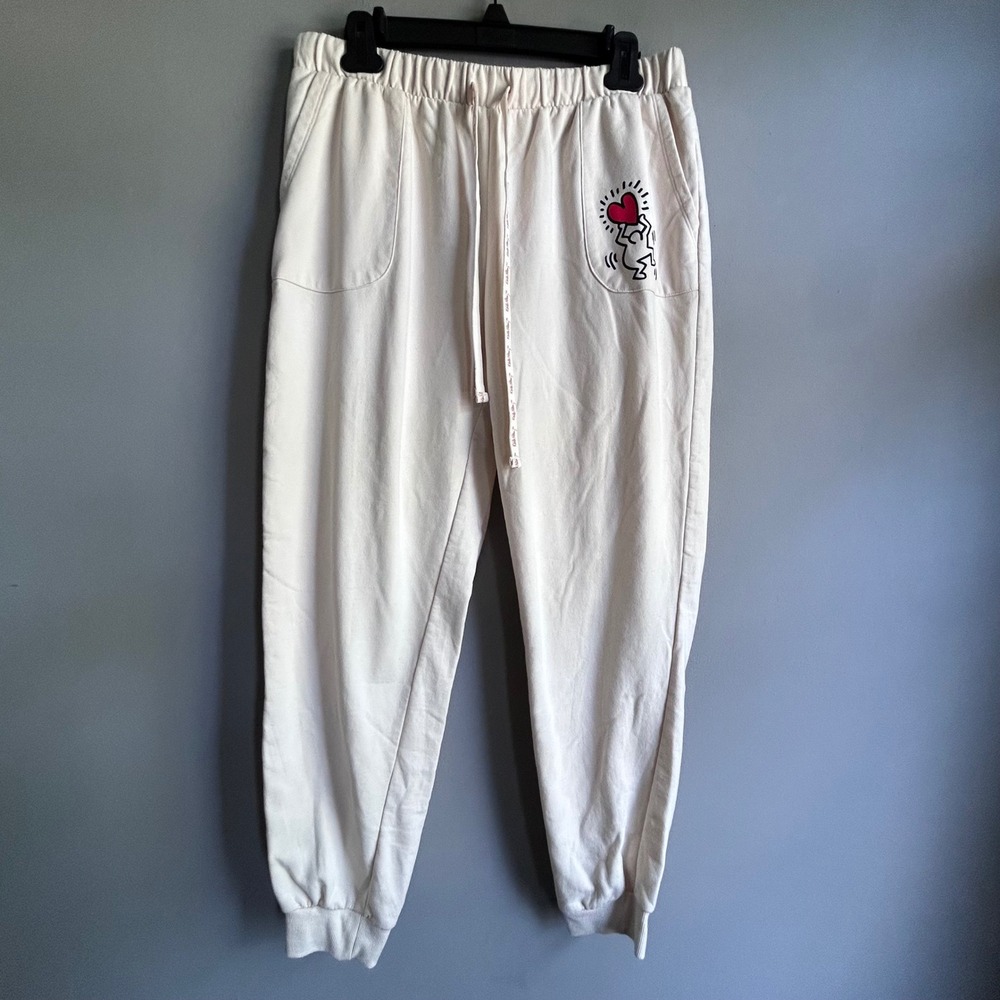 Keith Haring Cream Graphic Sweatpants Heart Art Joggers Cream Medium